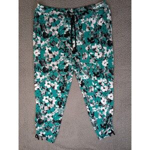 Cuddl Duds Women's Pajama Pants Ruched Sides Green Floral Size 2X Soft Cozy